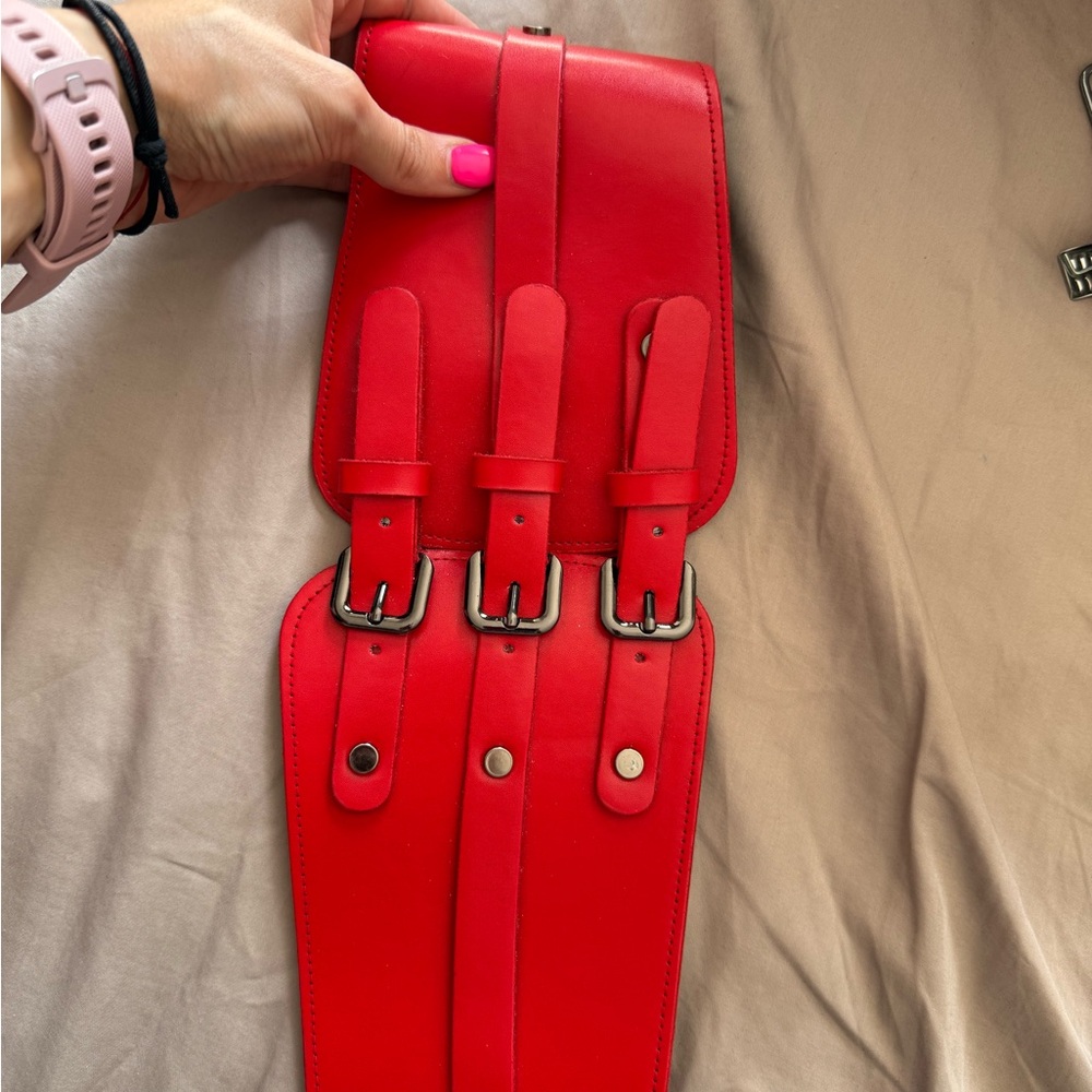 Red Triple Buckle Belt